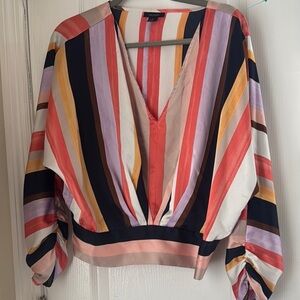 Halogen Pink and Black V-Neck Blouse